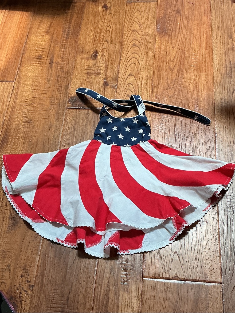 Patriotic Red and White Girls Halter Dress with Blue Star Bodice